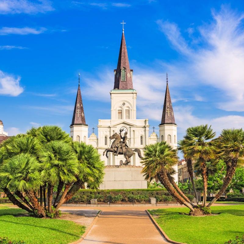 Nowy Orlean, Luizjana, USA na Jackson Square i katedrze St. Louis