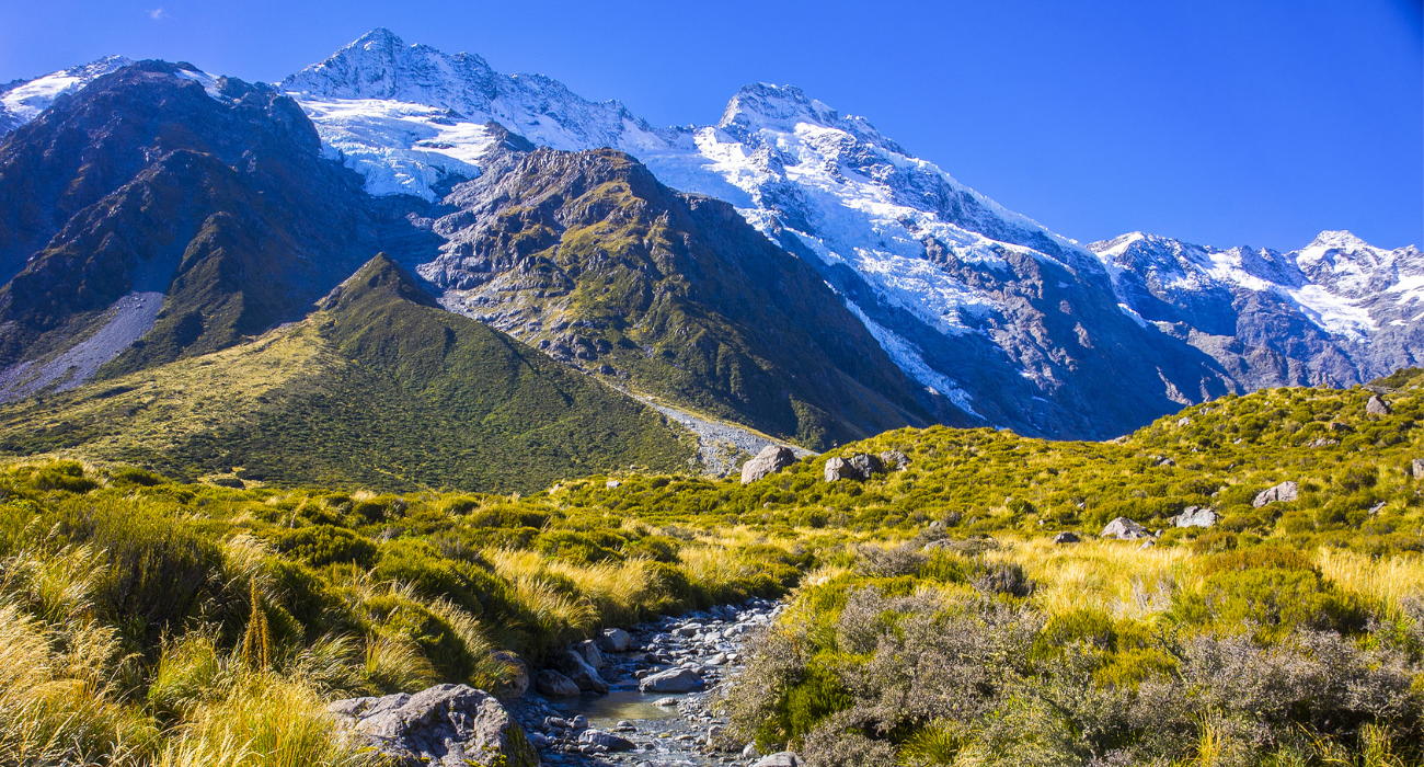 Widok na Park Narodowy Mt Cook w Nowej Zelandii