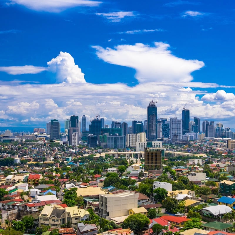 Widok z lotu ptaka na panoramę miasta Manila, Filipiny, Azja Południowo-Wschodnia