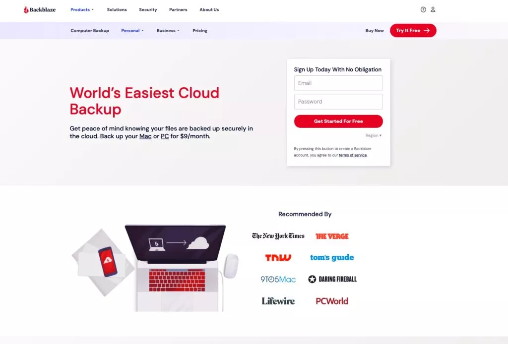 Zrzut ekranu przedstawiający usługę tworzenia kopii zapasowych w chmurze Backblaze