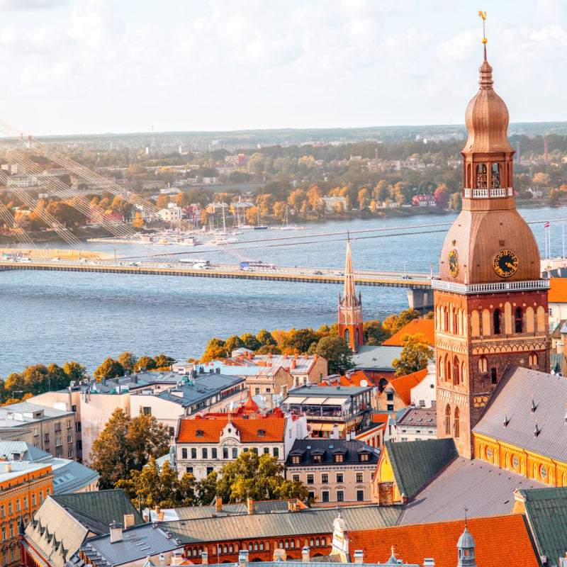 widok z lotu ptaka na Rygę, Łotwa