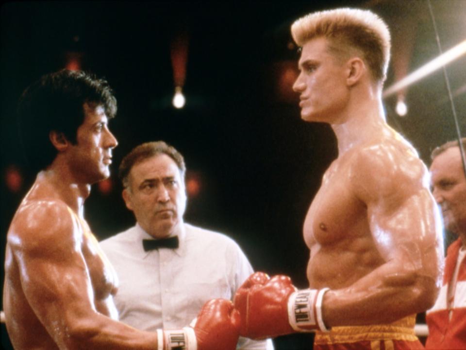 Sylvester Stallone i Dolph Lundgren na planie "Rocky IV."