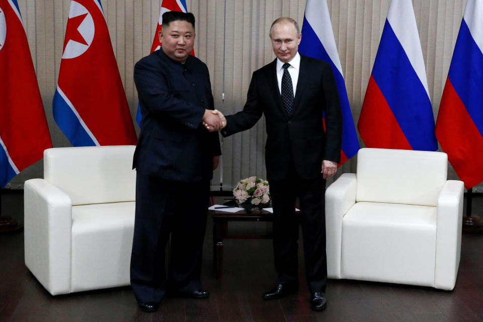 Prezydent Rosji Władimir Putin i Kim Dzong Un w Rosji w 2019 r. 