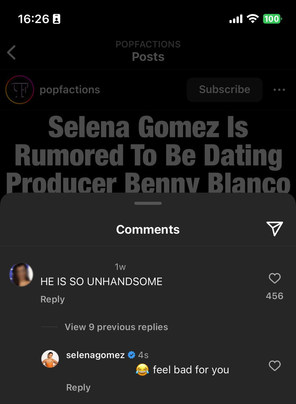Selena Gomez broni Benny'ego Blanco na IG
