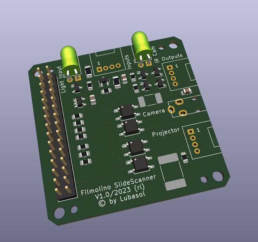 Projekt PCB 3D KiCad dla skanera Filmolino SlideScanner