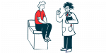 Ilustracja przedstawiająca lekarza rozmawiającego z pacjentem.