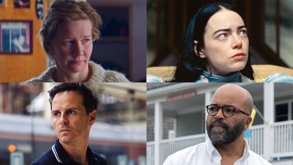 (LR, zgodnie z ruchem wskazówek zegara) Sandra Hüller, Emma Stone, Jeffrey Wright, Andrew Scott