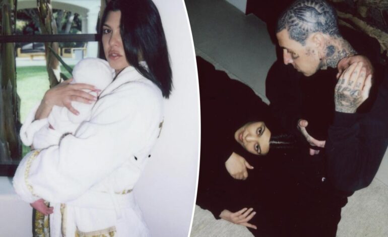 Kourtney Kardashian kołysze syna Rocky’ego w luksusowej sukni Versace