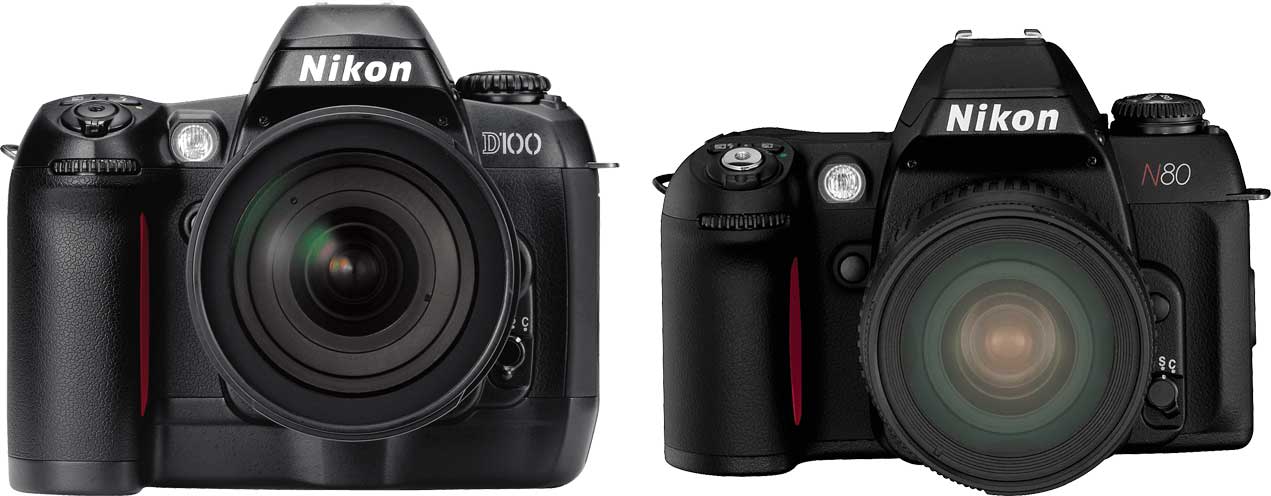 Po lewej: Nikon D100 / po prawej Nikon F80 (N80 poza USA)