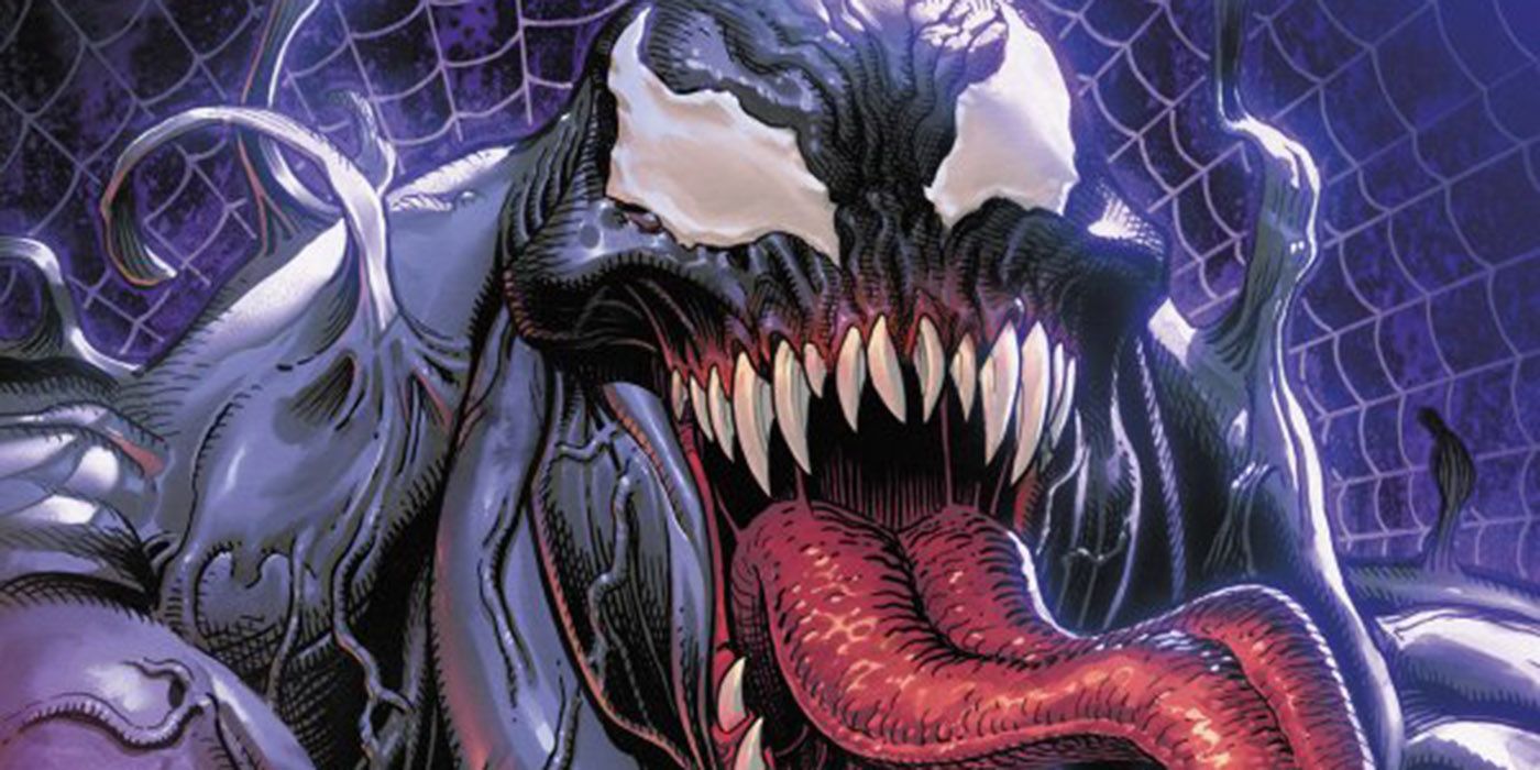 Venom wystawia swój długi język na okładce wariantu Venom #28.