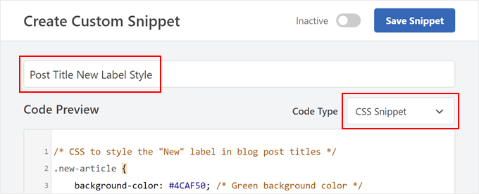 Tworzenie kodu CSS w celu dostosowania nowej etykiety postu w WPCode