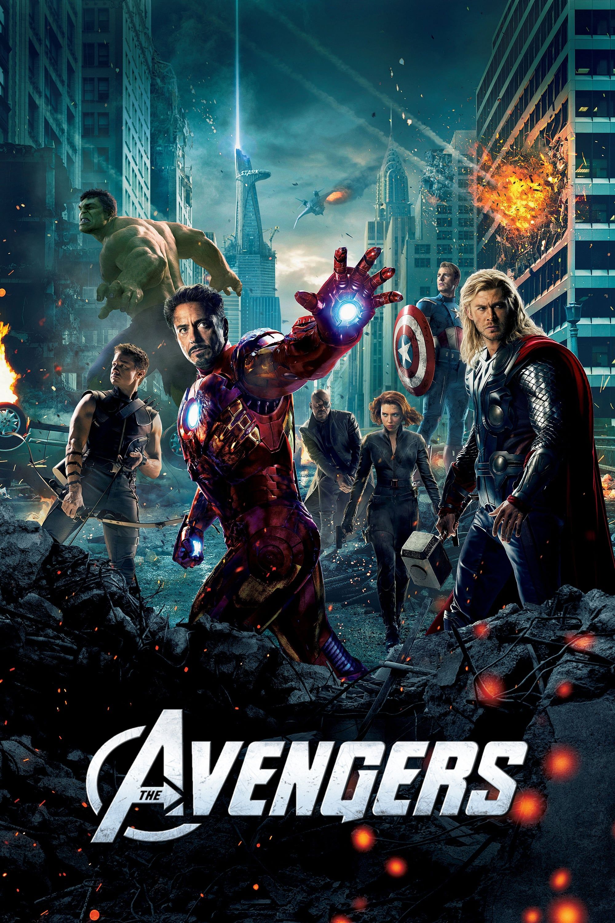 Iron Man, Thor, Czarna Wdowa, Hawkeye, Hulk, Nick Fury i Kapitan Ameryka na plakacie filmu Marvela The Avengers (2012)