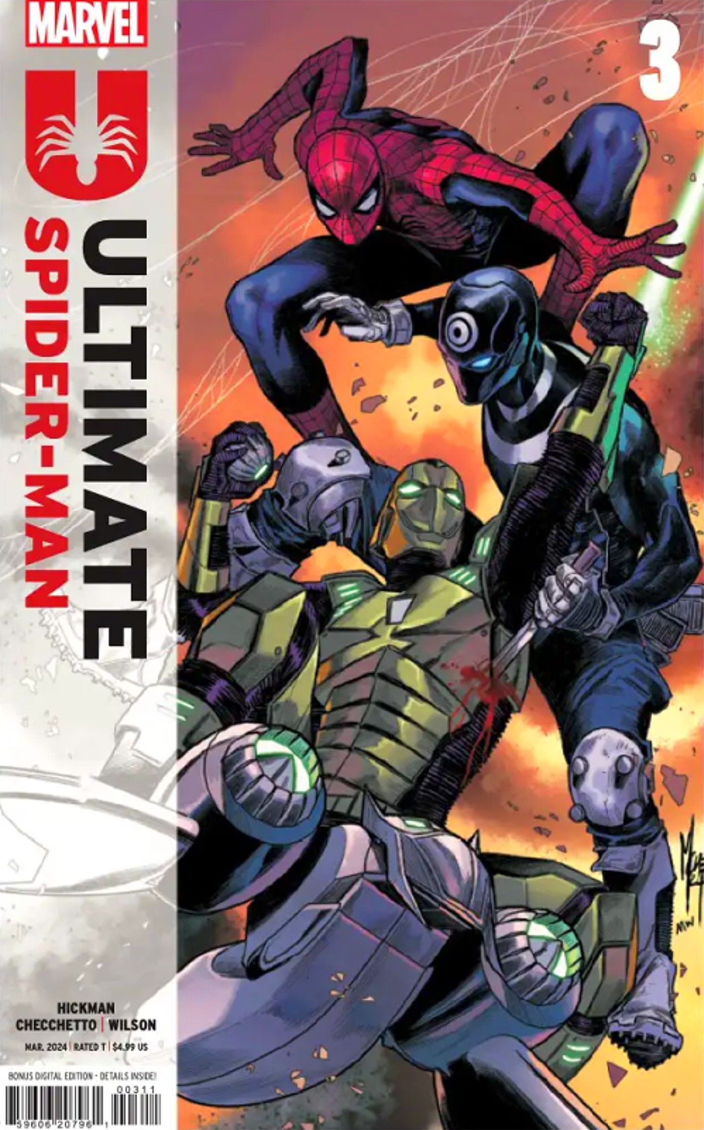 okładka Ultimate Spider-Man 3 przedstawiająca Spider-Mana walczącego w dziesiątkę i zielonego goblina 2