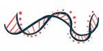 Ta ilustracja przedstawiająca wstęgę DNA podkreśla jej strukturę podwójnej helisy.