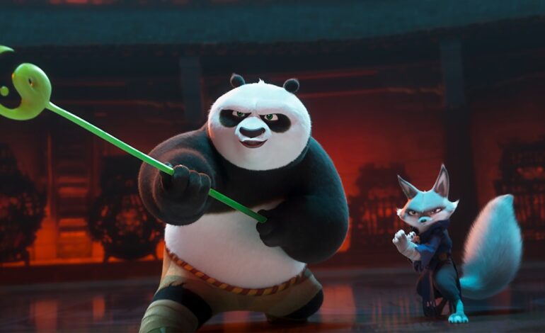 Obsada i postacie z filmu „Kung Fu Panda 4” na zdjęciach obok siebie