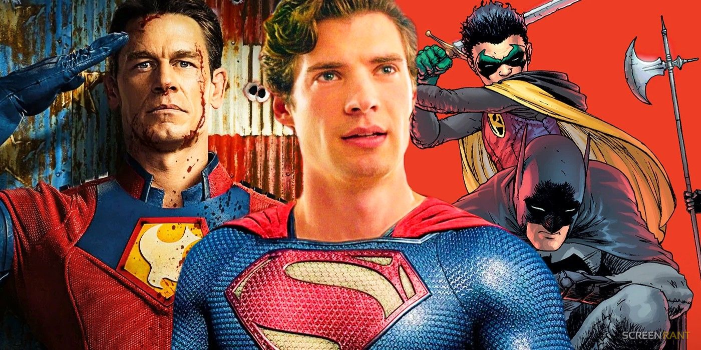 David Corenswet jako Superman z Peacemakerem Johna Ceny oraz Batmanem i Robinem z DC Comics