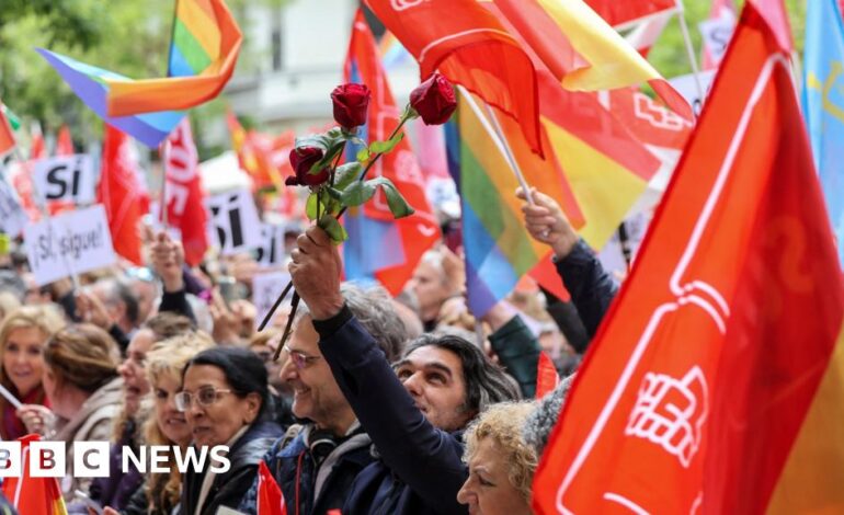 Tysiące osób wzięło udział w wiecu na cześć premiera Hiszpanii Pedro Sáncheza