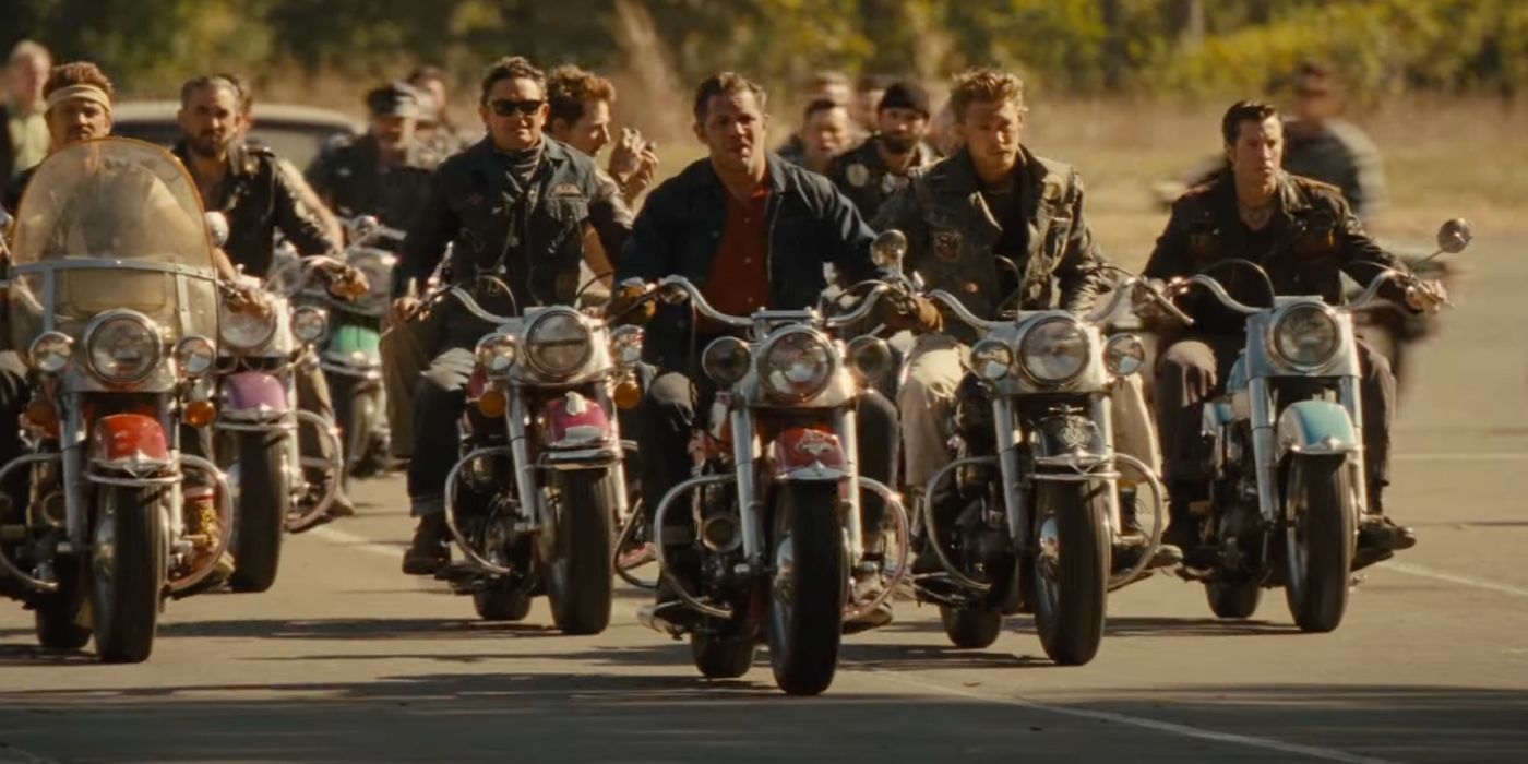 Tom Hardy i Austin Butler prowadzący motocykle Outlaws MC w The Bikeriders