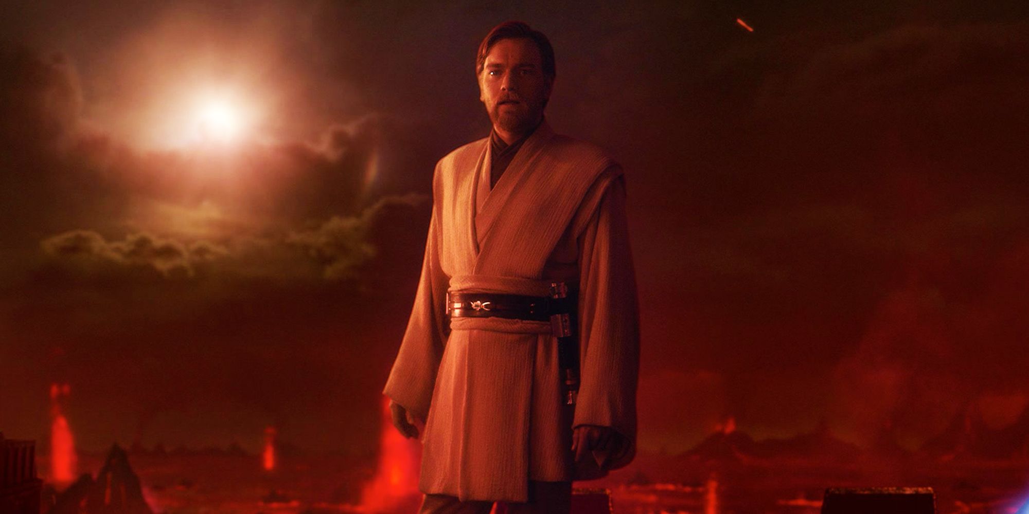 Obi-Wan Kenobi z Ewana McGregora wspomina Anakina, używając absolutu niczym Sith, patrząc poważnie na Mustafara