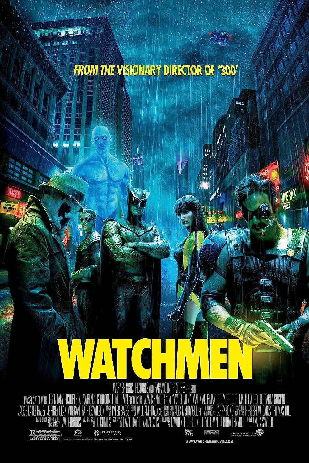 Billy Crudup, Malin Akerman, Matthew Goode, Jackie Earle Haley, Jeffrey Dean Morgan i Patrick Wilson w Watchmen (2009)