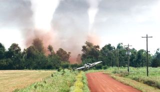 Zrzut ekranu przedstawiający tornado w nadchodzącym filmie Twisters 2024