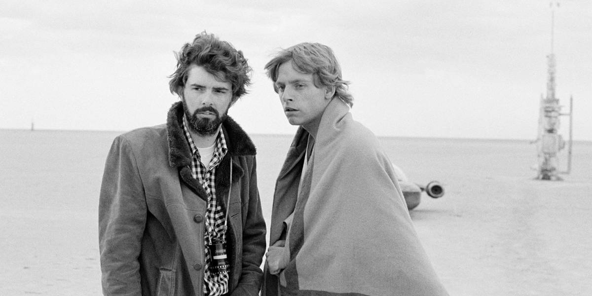 George Lucas i Mark Hamill na planie „Gwiezdnych wojen”