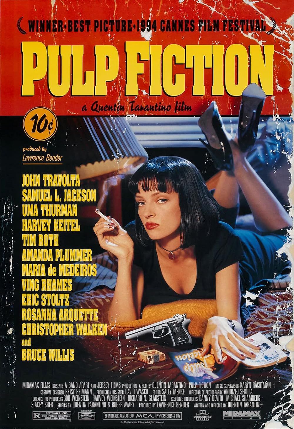 Uma Thurman na plakacie filmu Pulp Fiction (1994)