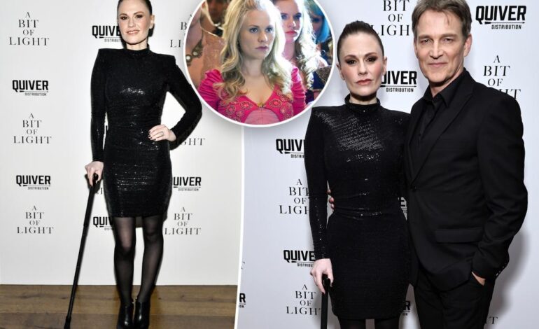 Anna Paquin spaceruje o lasce po czerwonym dywanie podczas premiery w Nowym Jorku podczas tajemniczej bitwy o zdrowie