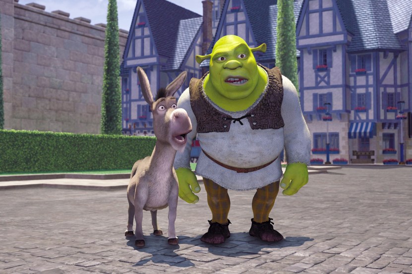 SHREK, Eddie Murphy jako Osioł, Mike Myers jako Shrek, 2001. ©DreamWorks/dzięki uprzejmości Everett