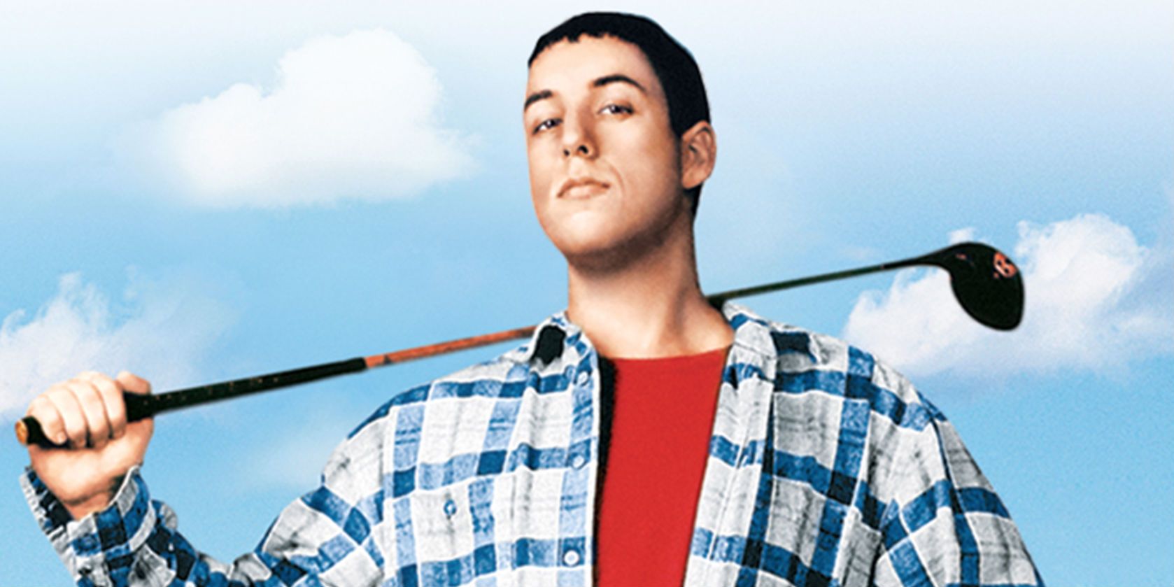 Adam Sandler pozuje z kijem golfowym w Happy Gilmore