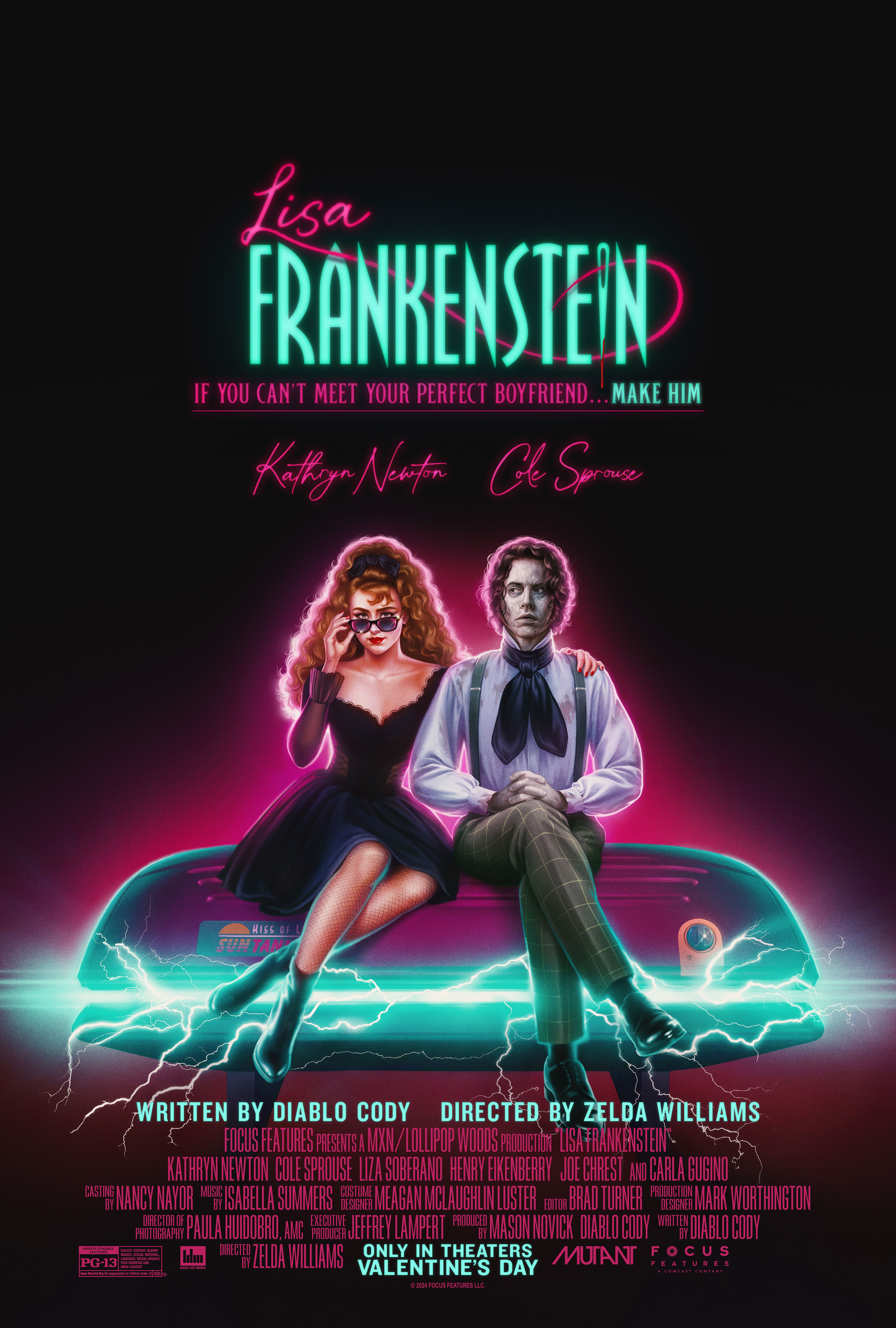 Plakat Lisy Frankenstein z Kathryn Newton i Cole'em Sprouse siedzącymi na zelektryfikowanym solarium