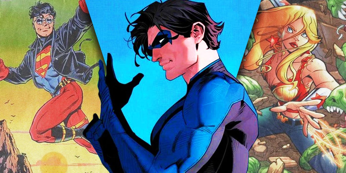 Podzielone zdjęcia Superboya, Nightwinga i Wonder Girl