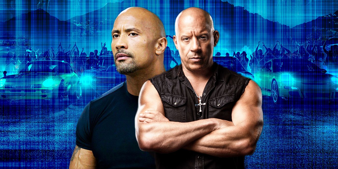 Vin Diesel i Dwayne Johnson jako Dominic Toretto i Luke Hobbs w „Szybkich i wściekłych”.