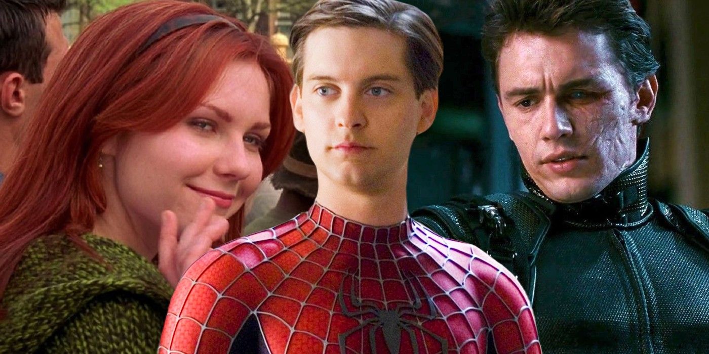 Niestandardowy wizerunek Kirsten Dunst, Tobeya Maguire i Jamesa Franco w trylogii Spider-Man Sama Raimiego.