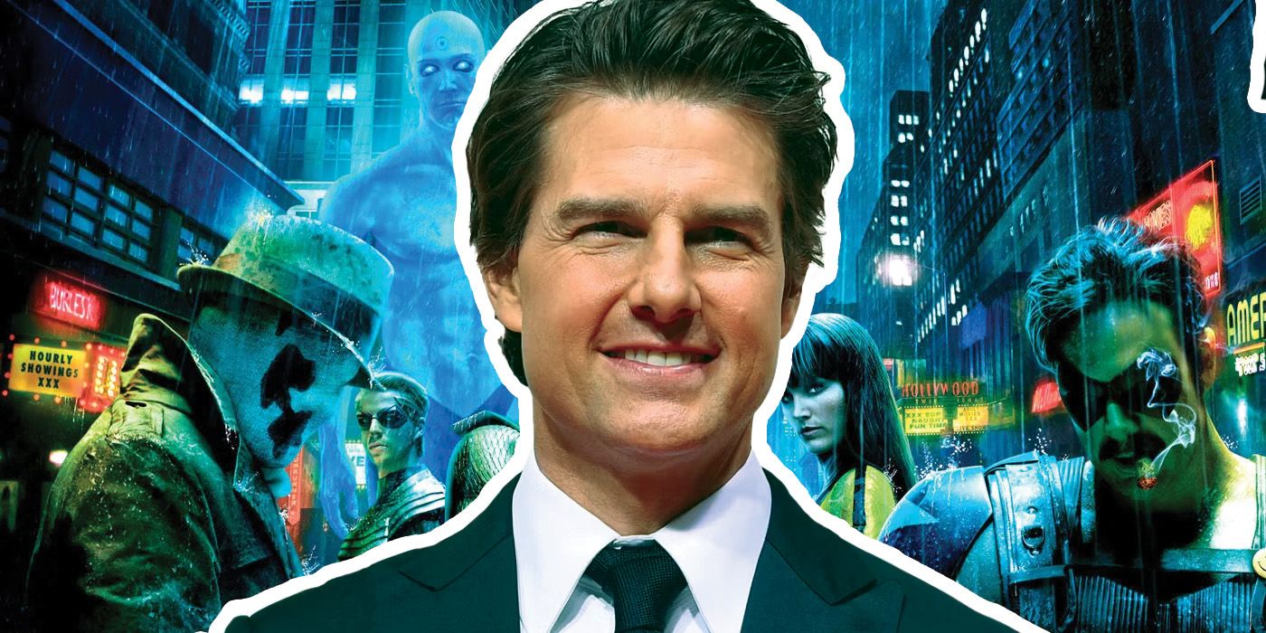 Złożone zdjęcie przedstawiające Toma Cruise'a nad obsadą Strażników.