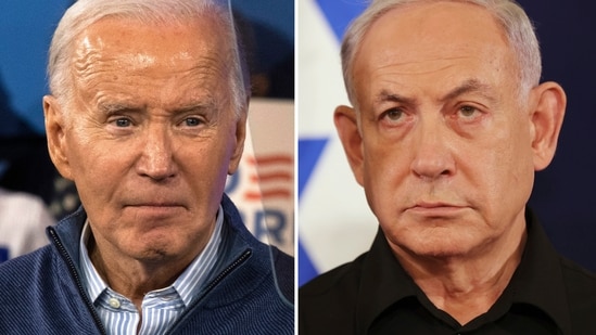 To połączone zdjęcie przedstawia prezydenta Joe Bidena po lewej stronie, 8 marca 2024 r. w Wallingford w Pensylwanii i premiera Izraela Benjamina Netanjahu w Tel Awiwie w Izraelu, 28 października 2023 r. Biden i Netanjahu przemawiali w poniedziałek, 18 marca, w ich pierwsza interakcja od ponad miesiąca, w miarę jak pogłębiał się podział między sojusznikami w związku z kryzysem żywnościowym w Gazie i prowadzeniem wojny.  (Zdjęcie AP)(AP)
