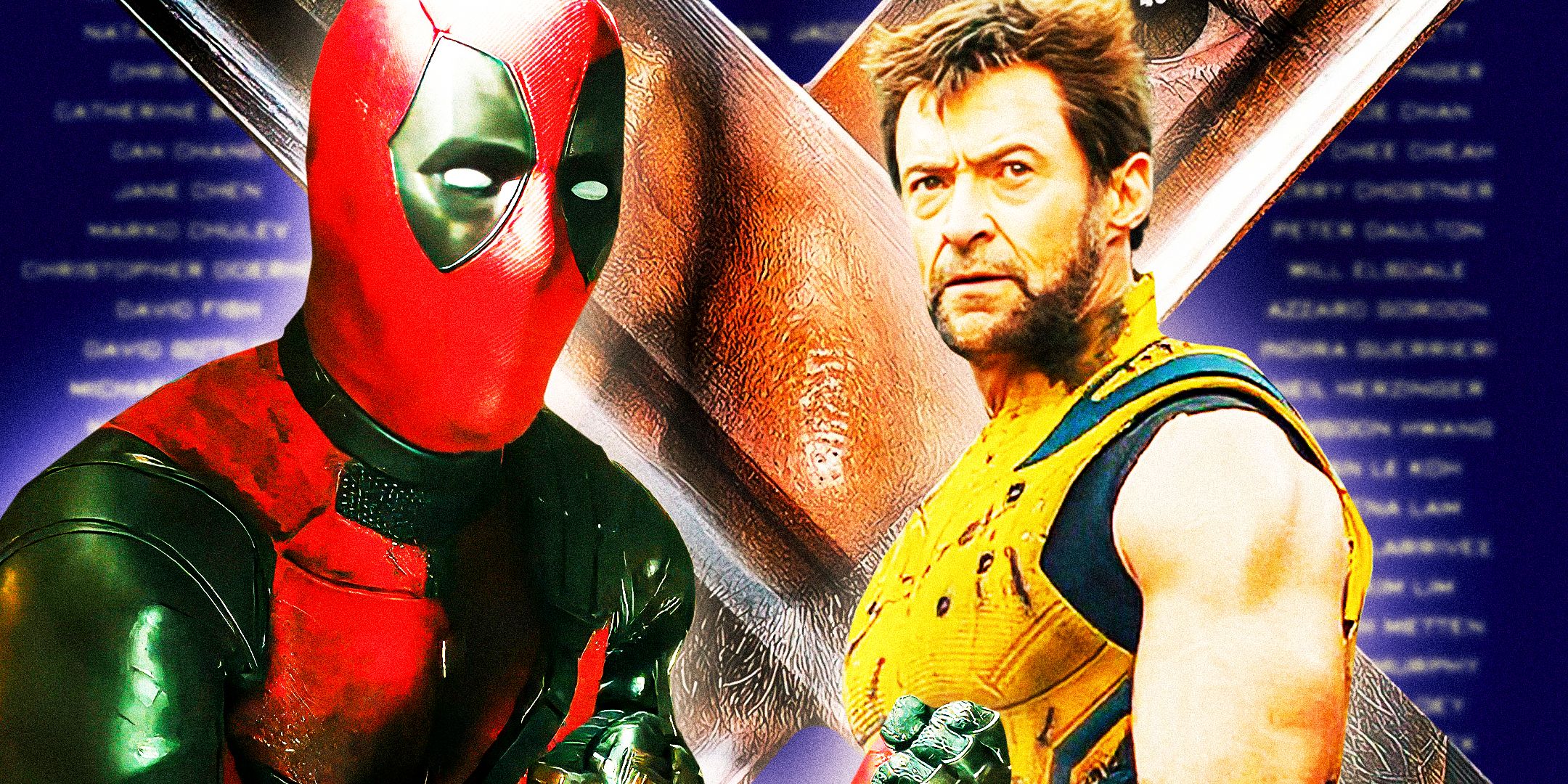 Deadpool i Wolverine stoją razem przed X wykonanym ze pazurów Wolverine'a