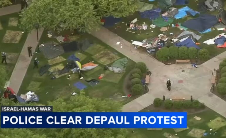 Policja w Chicago uprzątnęła obóz propalestyńskich protestów Uniwersytetu DePaul na kampusie Lincoln Park;  2 aresztowanych