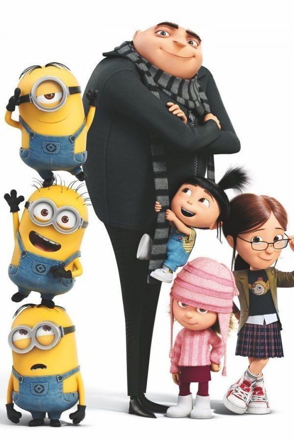 Gru i jego rodzina pozują razem na plakacie filmowym Despicable Me 4