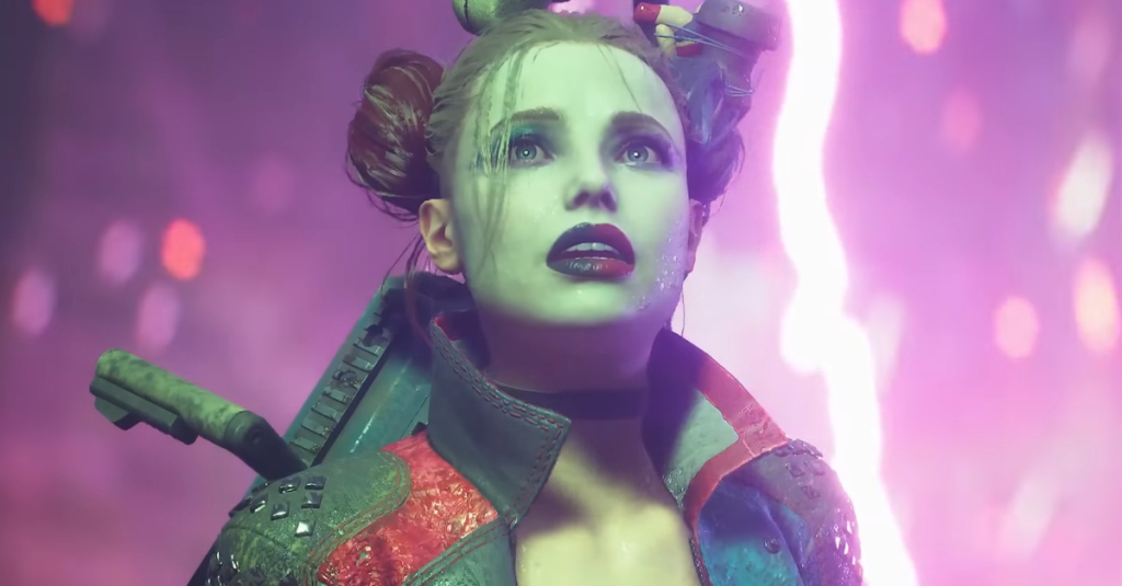 Harley Quinn (Tara Strong) nie jest pewna, czy zmierzyć się z Green Lanternem (Dan White) w Legionie samobójców: Kill the Justice League (2024), Rocksteady Studios