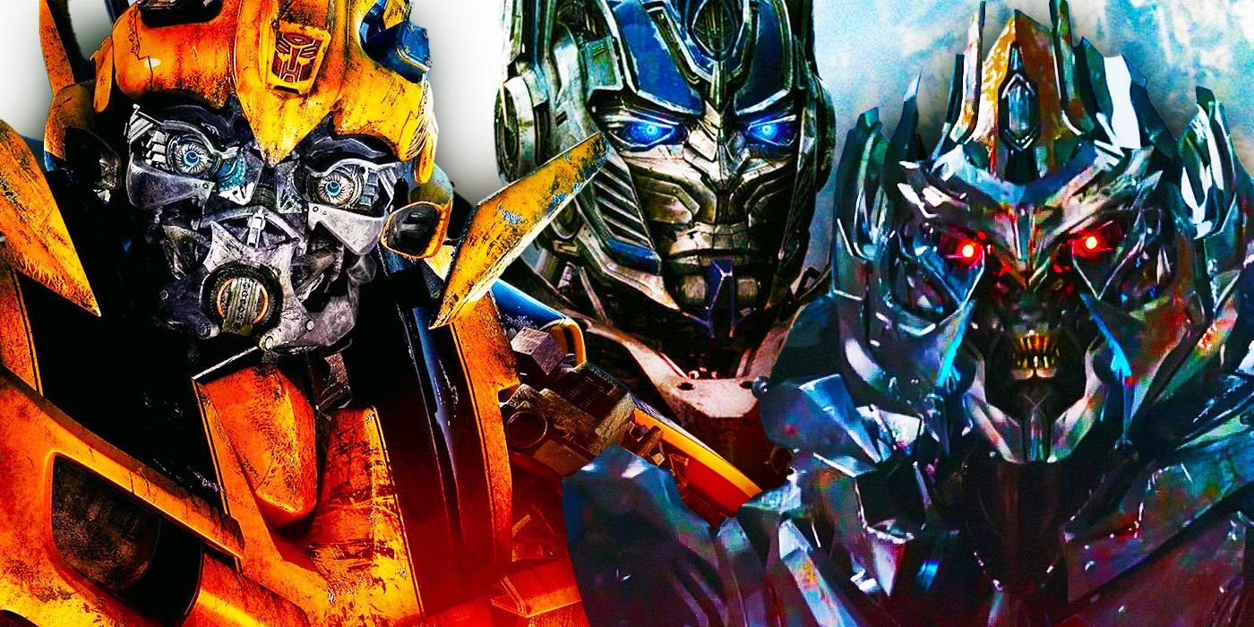Wersje filmowe Bumblebee, Optimus Prime i Megatron, od lewej do prawej.