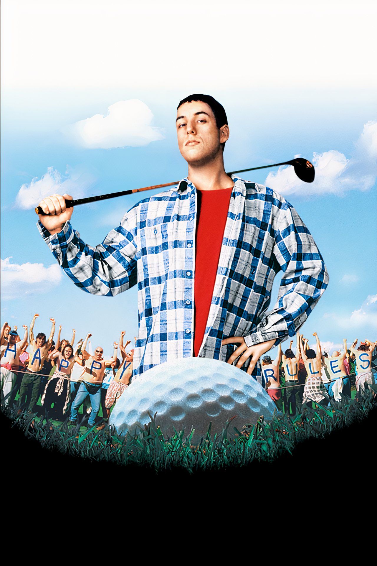 Beztekstowy plakat Happy Gilmore przedstawiający Adama Sandlera trzymającego kij golfowy i patrzącego na piłkę