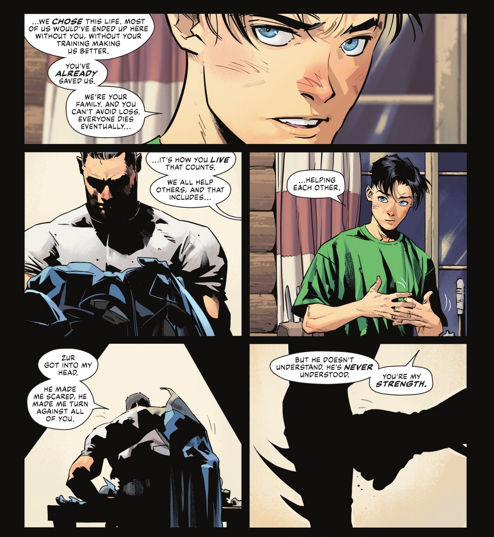 Tim przypomina Batmanowi, że jego rodzina jest tam, aby go wspierać i pomagać.