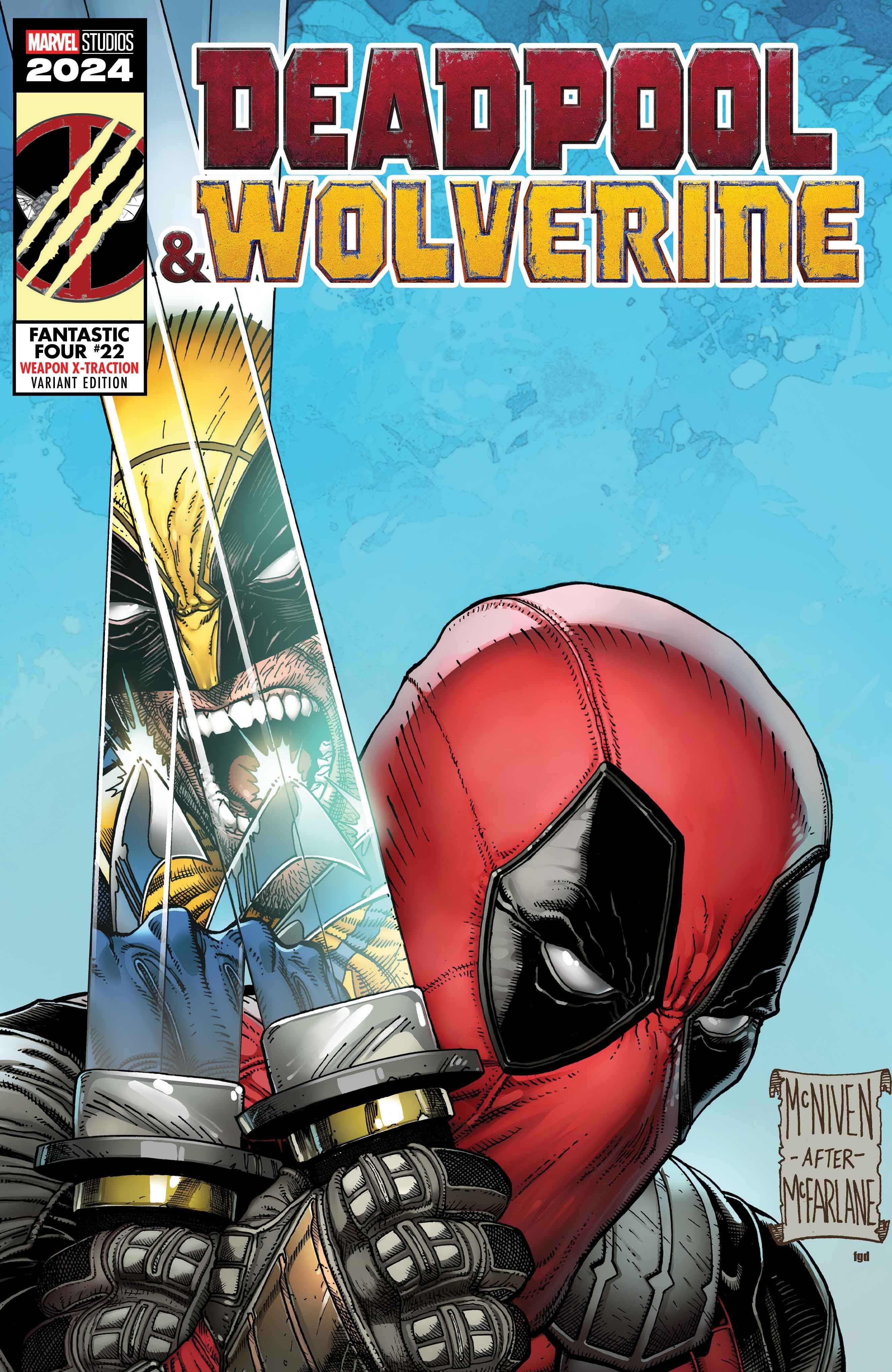 FANTASTIC FOUR #22 Deadpool i Wolverine Weapon X-Traction Variant Okładka autorstwa Steve'a McNivena