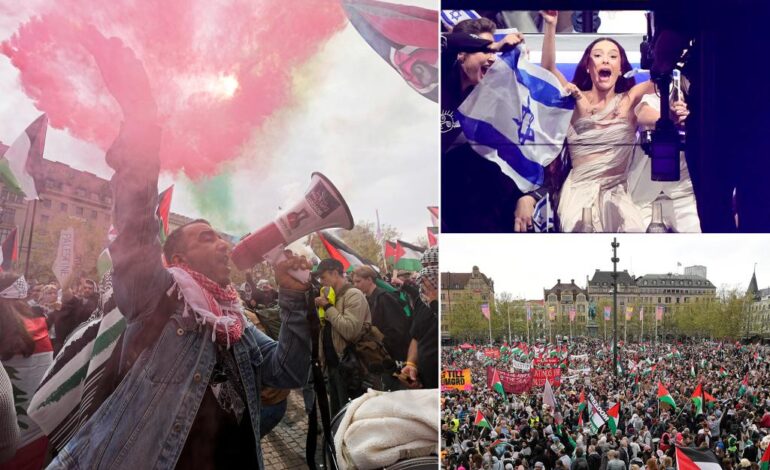 Propalestyńscy protestujący potępiają udział Izraela w Eurowizji