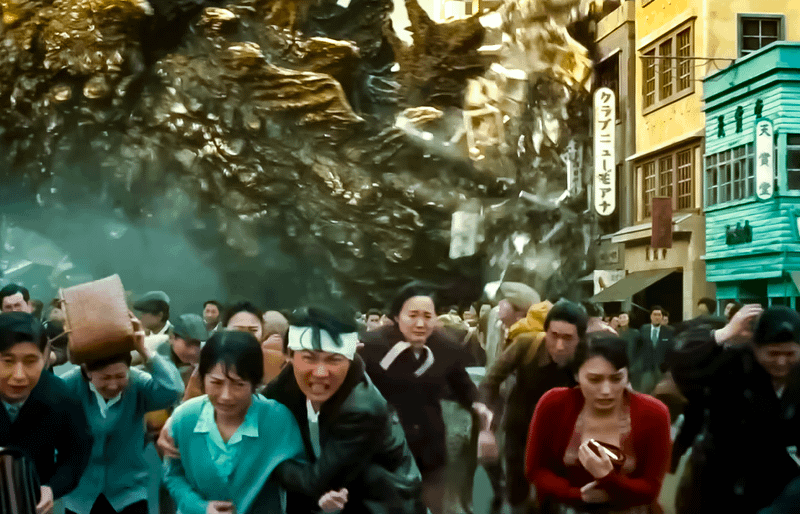 Godzilla Minus Jeden tłum biegnie