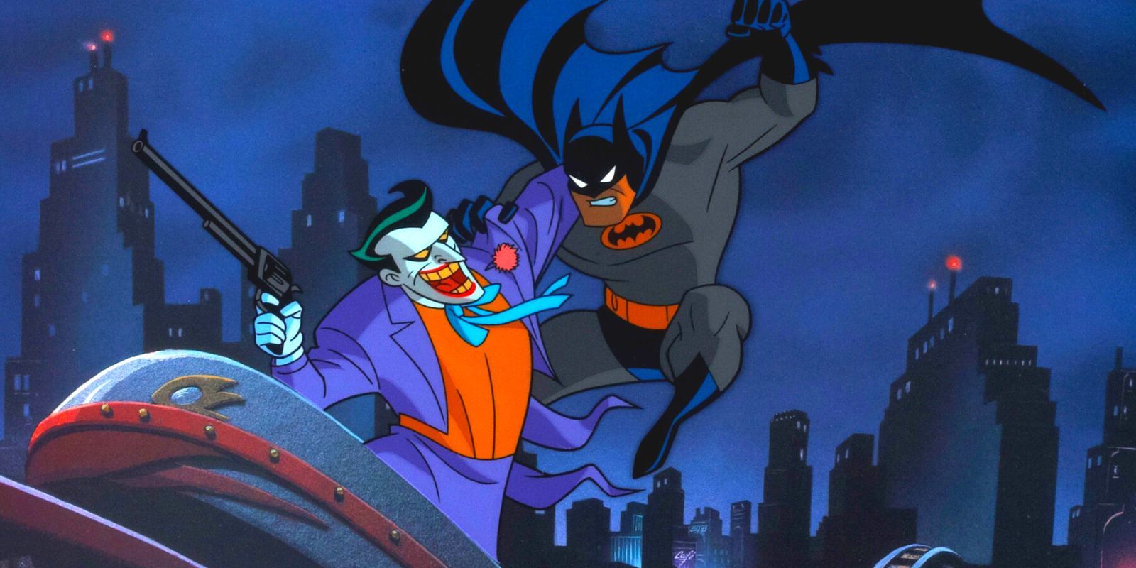 Batman i Joker walczą na kolejce górskiej w Mask of the Phantasm