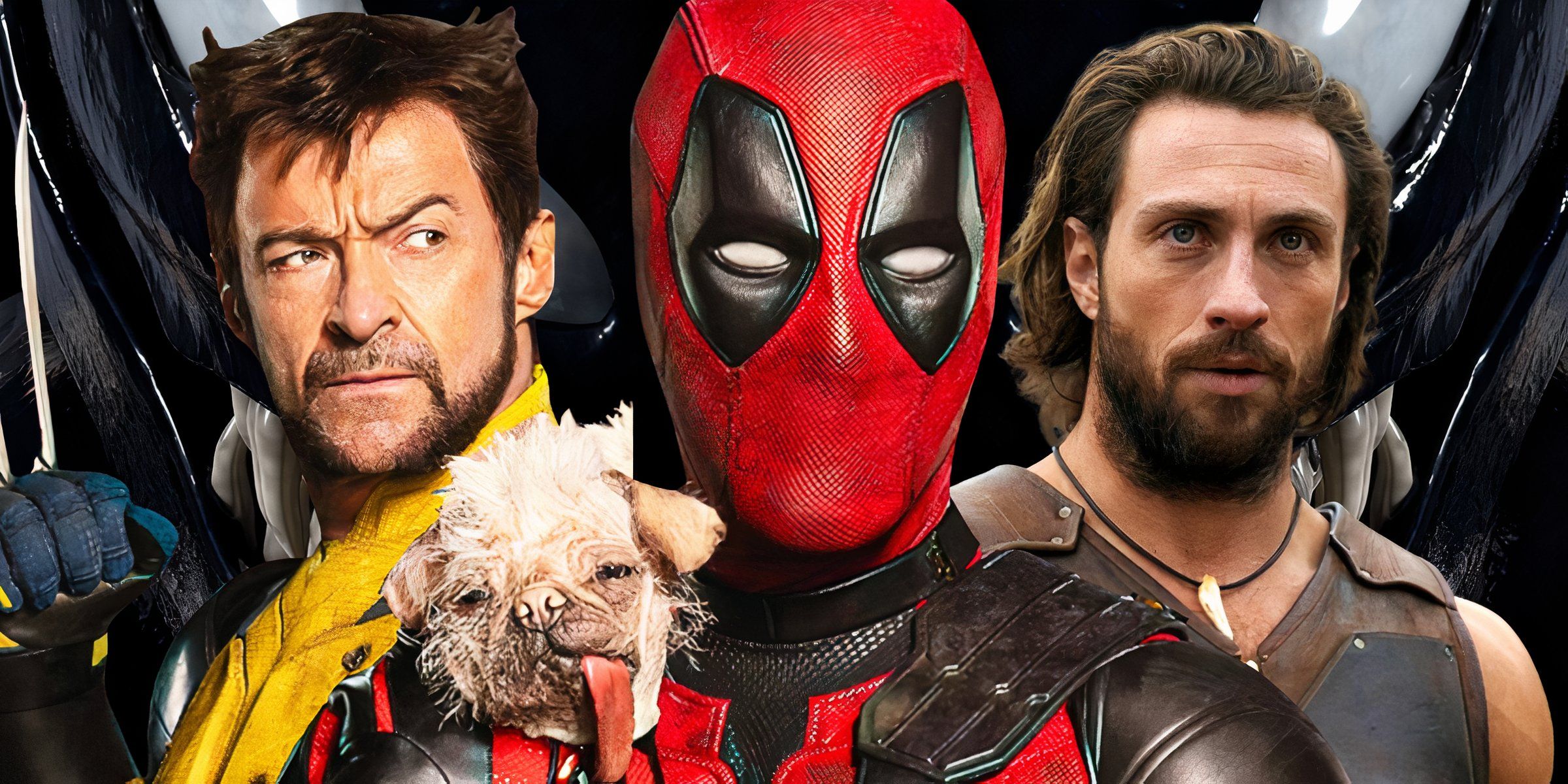 Deadpool z Wolverine'em i Kravenem na tle Venoma