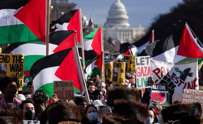 Setki propalestyńskich demonstrantów zbierają się w Waszyngtonie, aby uczcić bolesną teraźniejszość i przeszłość