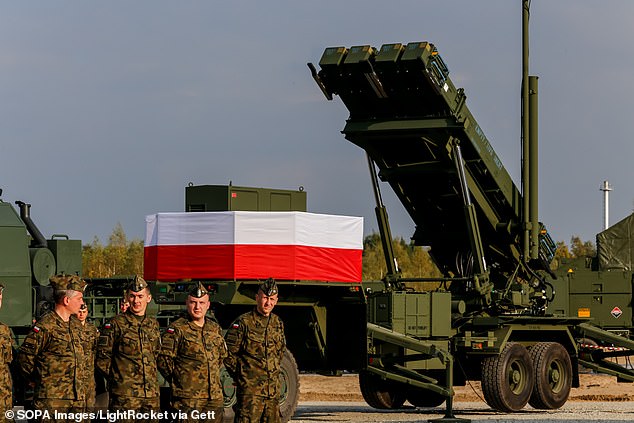 Żołnierze armii stoją w pobliżu baterii przeciwlotniczej Patriot